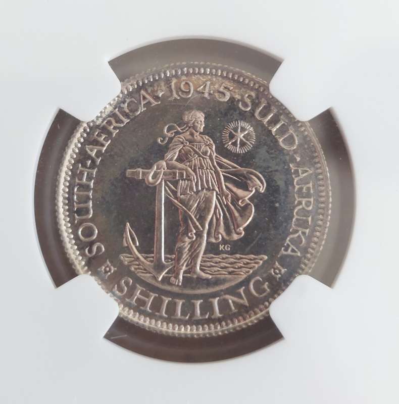 1945 Union of South Africa Proof Shilling NGC Graded PF64