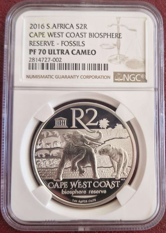 2016 Silver R2 Cape West Coast Biosphere-Fossils NGC graded PF70UC