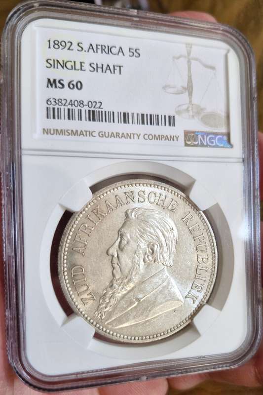 *1892 ZAR Kruger Crown 5 Shillings Single Shaft NGC Graded MS