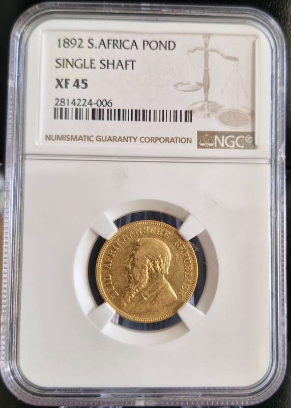 *1892 ZAR Kruger Single Shaft Pond NGC graded