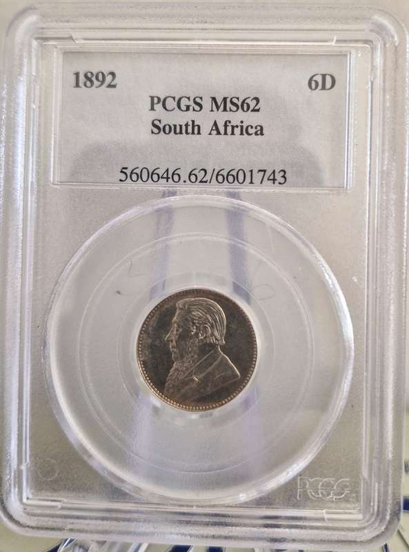 *1892 ZAR Kruger 6 Pence Graded MS62