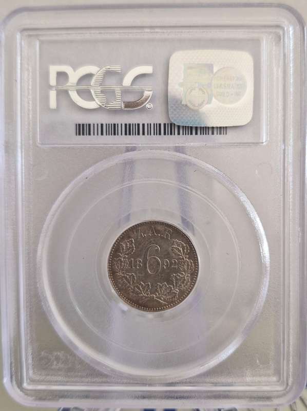 *1892 ZAR Kruger 6 Pence Graded MS62