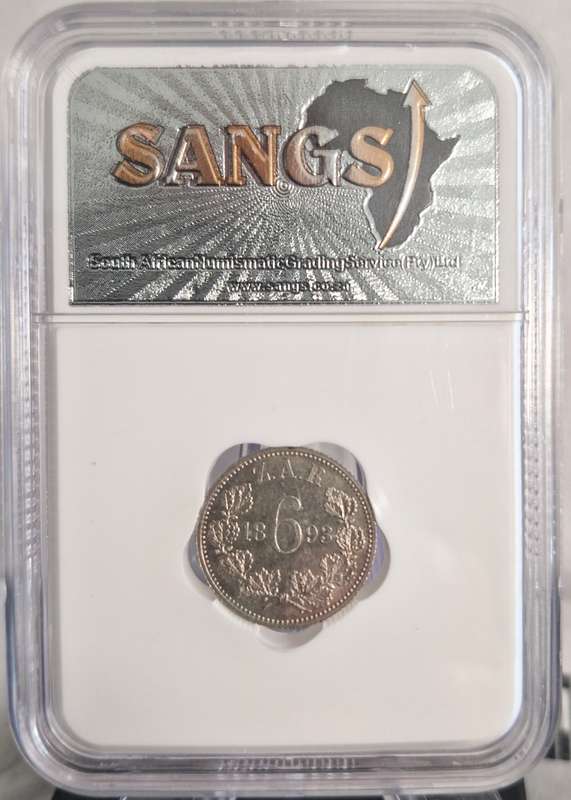 *1893 ZAR Kruger 6 Pence Graded AU58