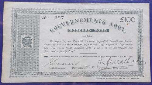 ** 1900 Boer War Gouvernements Noot 100 Pond **