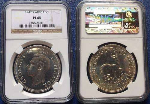 1947 South African Proof Crown - NGC graded PF65