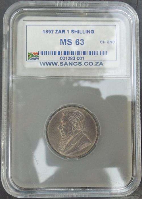 *** 1892 ZAR Kruger 1 Shilling Graded MS63***