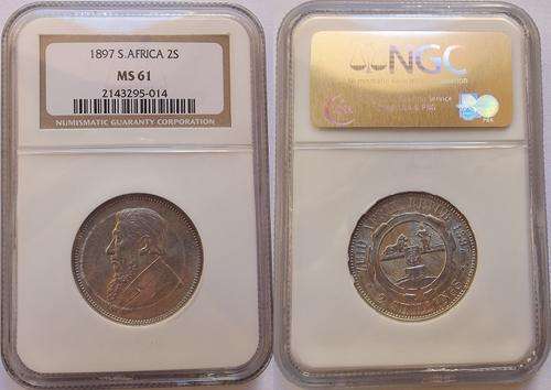 **1897 ZAR Kruger 2 Shilling Graded NGC MS61 ***