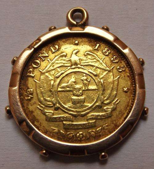 * 1893 ZAR Kruger Half pond - set in brooch *