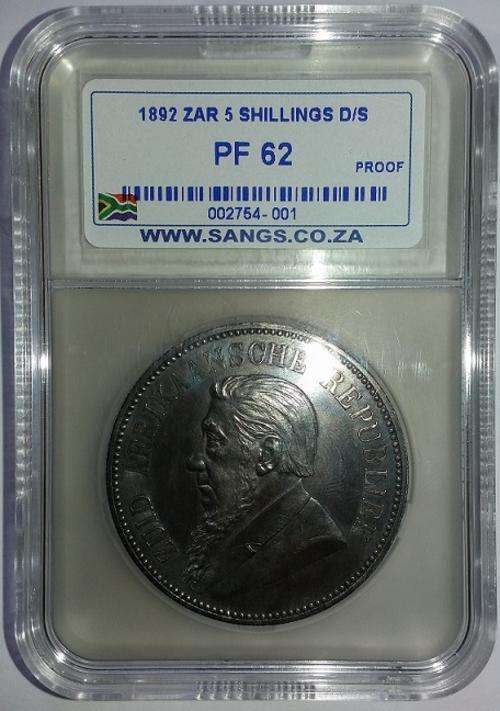 1892 ZAR Kruger Proof 5 Shillings Graded