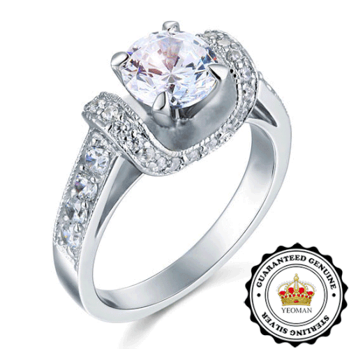 YEOMAN 2.25 carat Round Cut Simulated Diamond Sterling Silver Engagement Ring - Size 7 / O