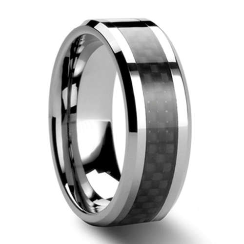 Men's Carbon Fiber Inlay Tungsten Ring.  Size 10 / T1/2