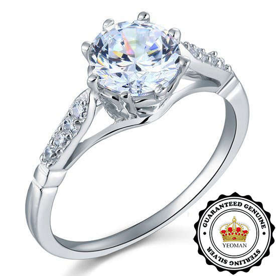 2.18 carat Brilliant Cut Simulated Diamond Engagement Ring - Size 7/O- 100% GENUINE STERLING SILVER!