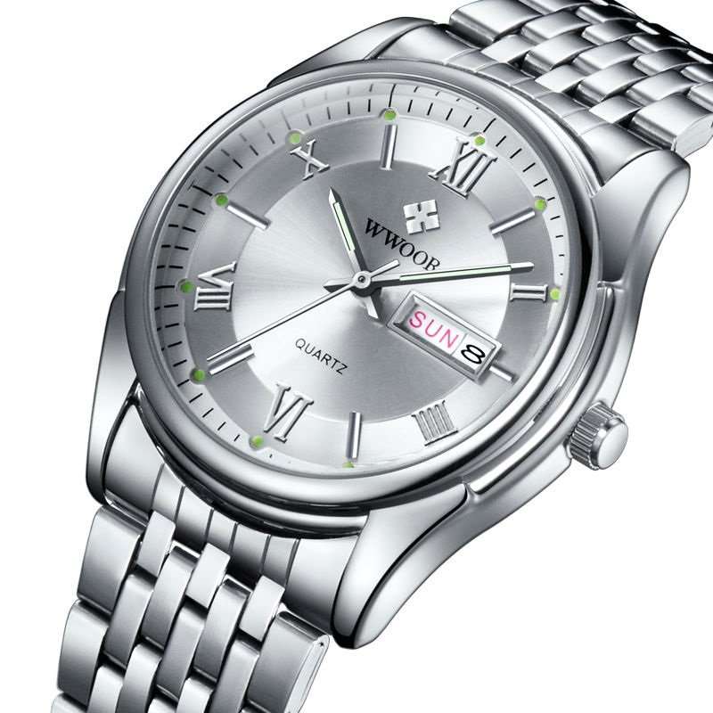 ***  WWOOR  ***   MENS DAY/DATE STAINLESS STEEL WATCH  -**  3 On Auction !!!  **