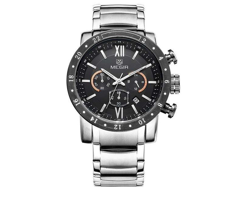 MEGIR MENS STAINLESS STEEL DATE WATCH - **WORKING SUB-DIALS** - BOX INCLUDED!!!