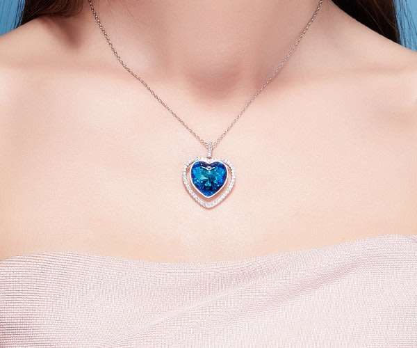 Heart Shaped Crystals from Swarovski Sterling Silver Pendant Necklace