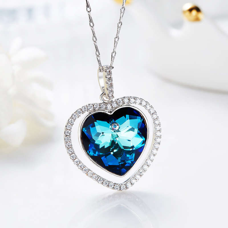 Heart Shaped Crystals from Swarovski Sterling Silver Pendant Necklace