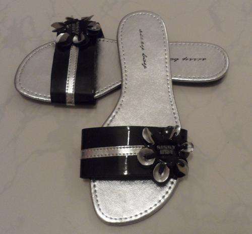 Sissy Boy Slip-on Sandals Silver/Black ---Size 7---