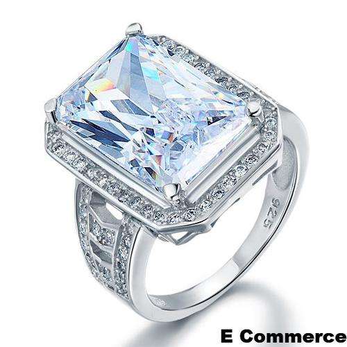 9.2 carat Emerald Cut Simulated Diamond Engagement Ring - Size 7 / O