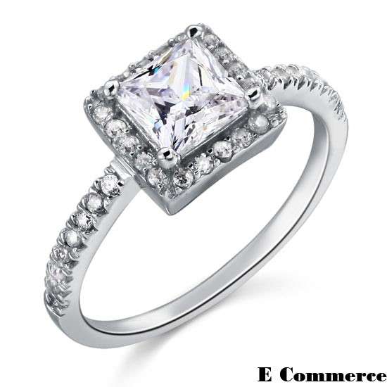 1.36 carat Princess Cut Halo Lab Created Diamond Engagement Ring - Size 9