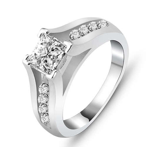 Exclusive 1.50 Carat Princess Cut Cr. Diamond with Accents Ring. Size 8.5 / Q3/4