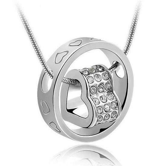 Heart Crystal Ring Necklace!!! White Gold Plated!!!