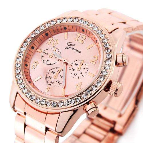 GENEVA Ladies Crystal Accented Rose Gold Watch