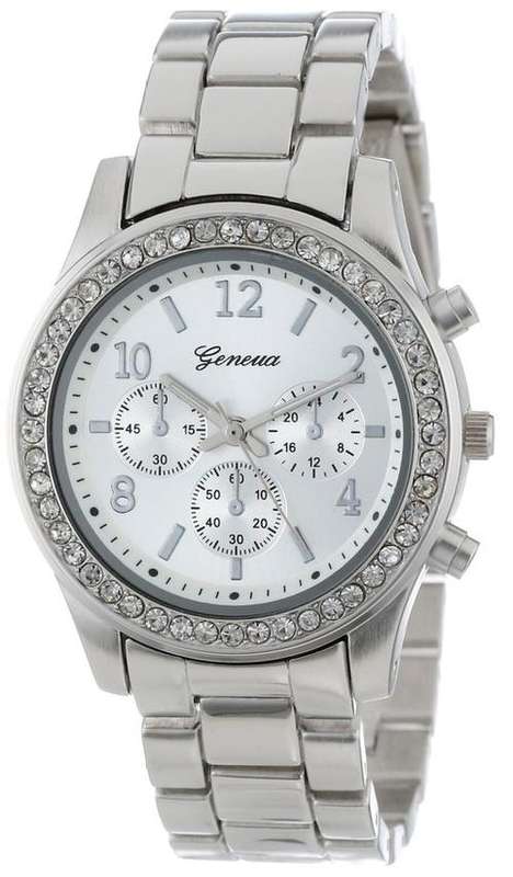 GENEVA Ladies Crystal Accented Silver Watch