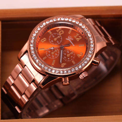 GENEVA Ladies Crystal Accented Bronze Watch