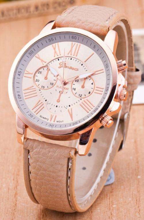 GENEVA Ladies Beige Faux Leather Watch