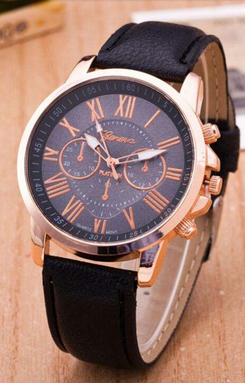 GENEVA Ladies Black Faux Leather Watch