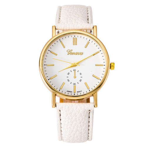 GENEVA Ladies White Faux Leather Watch