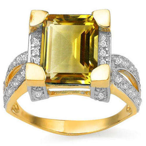 GENUINE CITRINE W/22 PCS DIAMONDS 14K GOLD OVER STERLING SILVER RING