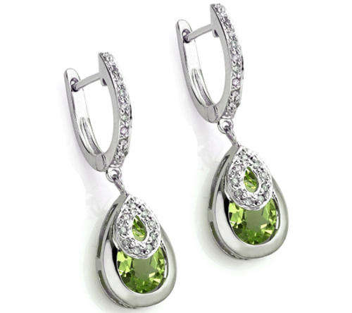 GENUINE GREEN AMETHYST AND DIAMOND EARRINGS 925 STERLING SILVER