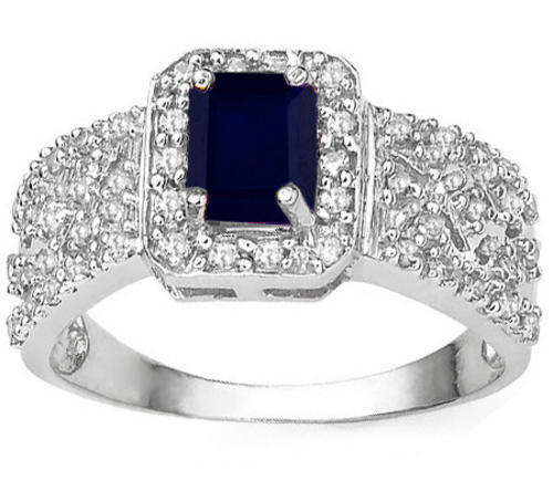GENUINE BLACK SAPPHIRE & 48PCS WHITE DIAMOND 0.925 STERLING SILVER RING