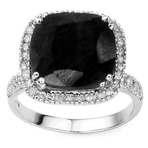 6.48CT BLACK SAPPHIRE & 38PCS GENUINE DIAMONDS 925 STERLING SILVER RING