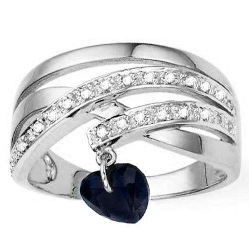 GENUINE BLACK SAPPHIRE & 25PCS WHITE DIAMOND 925 STERLING SILVER RING