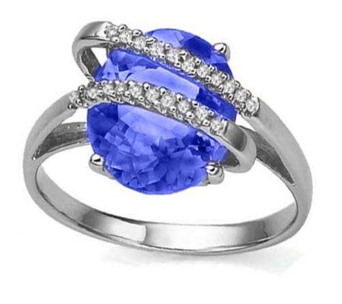 SOLID 9KT WHITE GOLD LAB TANZANITE AND DIAMOND RING