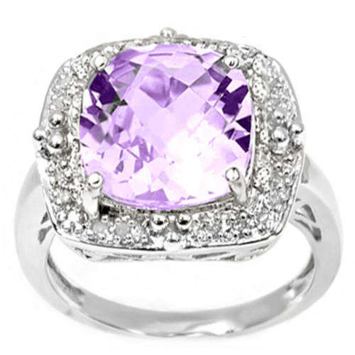 6.19 ct Genuine Amethyst & 20pcs Diamond 0.925 Sterling Silver Ring