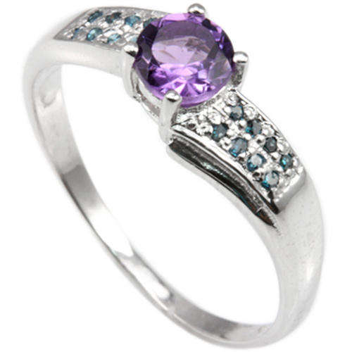 WELL MADE EXCELLENT 9KT SOLID WHITE GOLD AMETHYST AND BLUE DIAMOND RING