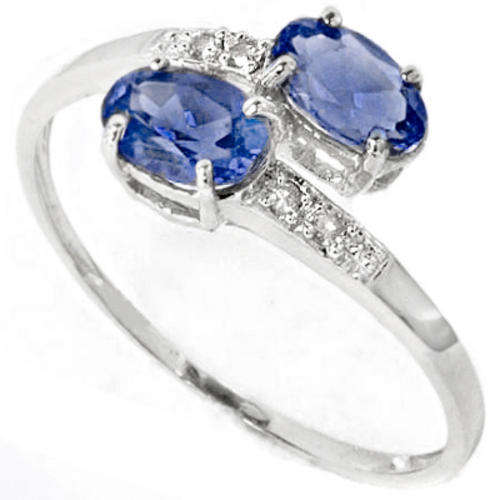SOLID 9KT WHITE GOLD GENUINE TANZANITE AND DIAMOND RING