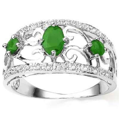 AMAZING 2/3 CARAT EMERALDS & 24 PCS WHITE DIAMONDS 0.925 STERLING SILVER W/ PLATINUM RING