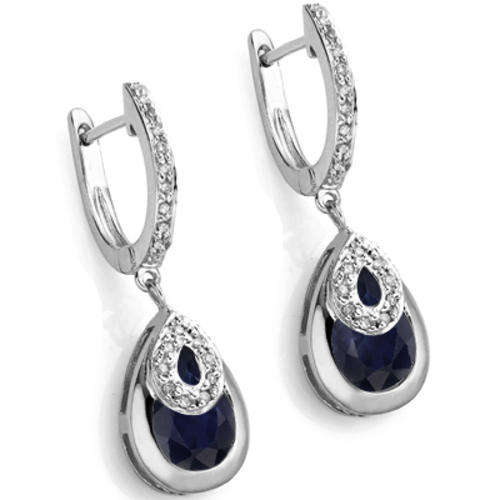 MIND BLOWING 3 CT BLACK SAPPHIRE & 2 PCS WHITE DIAMOND 0.925 SILVER W/ PLATINUM EARRINGS