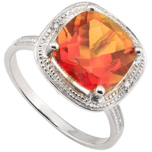 3.83 CT CREATED AZOTIC MYSTIC & 2 PCS WHITE DIAMOND 0.925 STERLING SILVER W/ PLATINUM RING