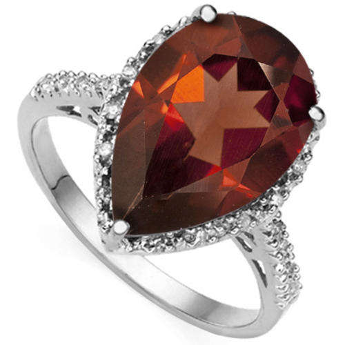 STUNNING 3.42 CT RED GARNET & 2 PCS WHITE DIAMOND 0.925 STERLING SILVER W/ PLATINUM RING