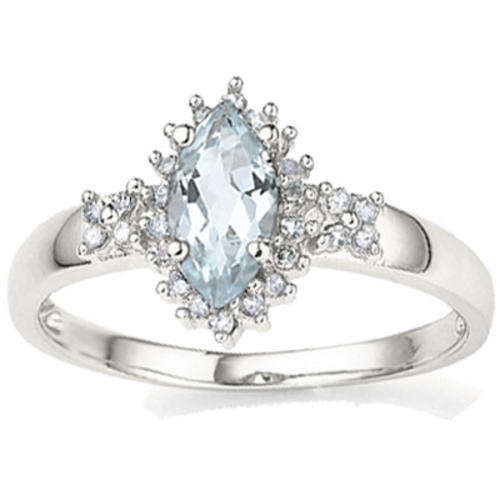NOBILITY 0.50 CT AQUAMARINE & WHITE DIAMOND 0.925 STERLING SILVER W/ PLATINUM RING