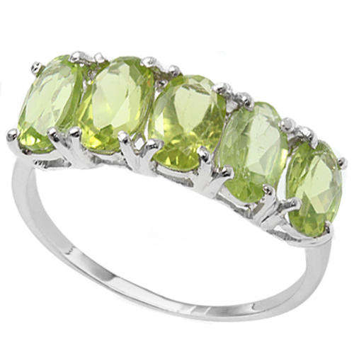 EXCLUSIVE 5 PCS OVAL PERIDOT IN 0.925 SILVER W/PLATINUM RING SIZE 7