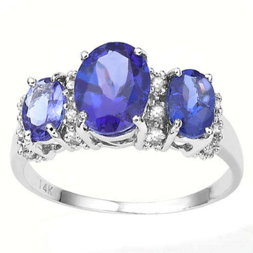 MARVELOUS 2.00 CT GENUINE TANZANITE & 16 PCS WHITE DIAMOND 14K SOLID WHITE GOLD RING