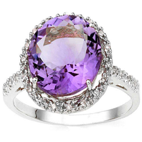 FASCINATING 4.30 CT AMETHYST & 2 PCS WHITE DIAMOND IN 925 STERLING SILVER RING