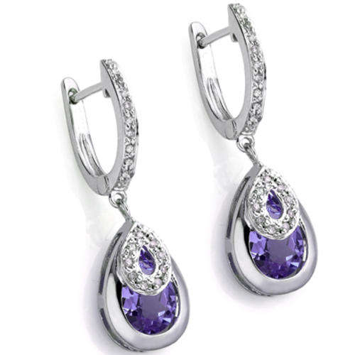 PRECIOUS 3.13 CT AMETHYST & 2 PCS WHITE DIAMOND 0.925 STERLING SILVER W/ PLATINUM EARRINGS