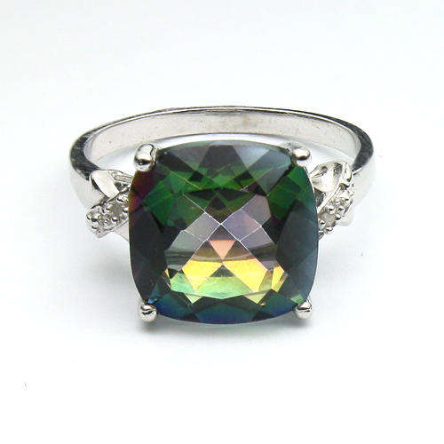 ENTHRALLING 2.09 CT BLUE TOPAZ DOUBLE WHITE DIAMOND 0.925 STERLING SILVER W/ PLATINUM RING